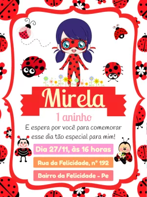 Convite de Aniversário Ladybug Miraculous para Editar Online