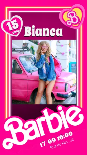Convite de Aniversário Barbie com Foto para Editar Online