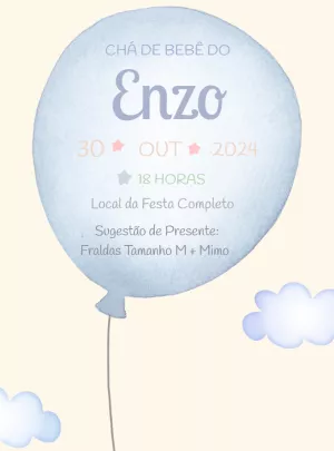 Convite Chá de Bebê Balão Aquarela para Editar Online