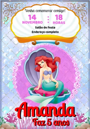 Invitación de cumpleaños La Sirenita – Estático – Montando a Sua Festa Oficial