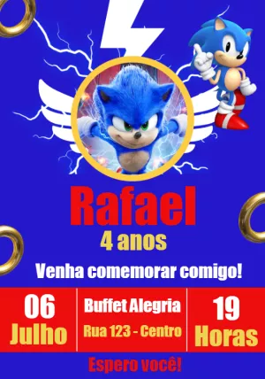 Convite de Aniversário do Sonic para Editar Online