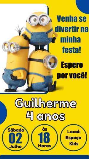 Convite de Aniversário Minions para Editar Online e Imprimir