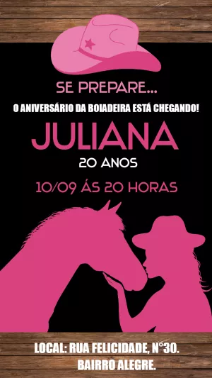 Convite Aniversário Boiadeira Country para Editar Online