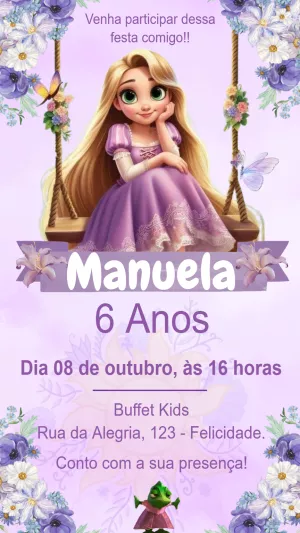 Convite de Aniversário Rapunzel para Editar Online