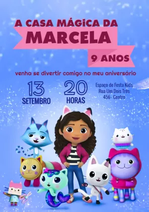Convite Aniversário A Casa Mágica da Gabby para Editar Online