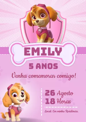 Convite Aniversário Patrulha Canina Skye para Editar Online