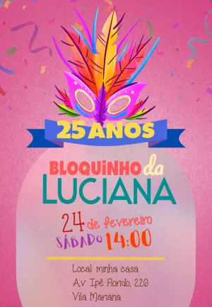 Convite de Aniversário Bloquinho de Carnaval para Editar Online