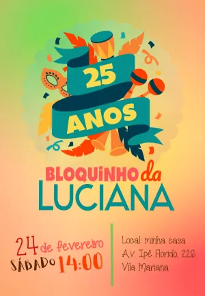 Convite Aniversário Bloquinho de Carnaval para Editar Online