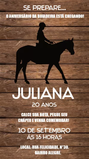 Convite de Aniversário Boiadeira Country para Editar Online