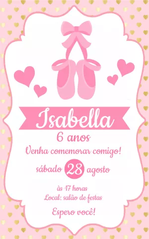 Convite de Aniversário Bailarina Delicada para Editar Online