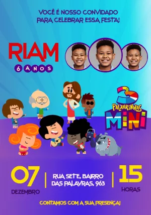 Convite Aniversário 3 Palavrinhas Mini com Foto para Editar