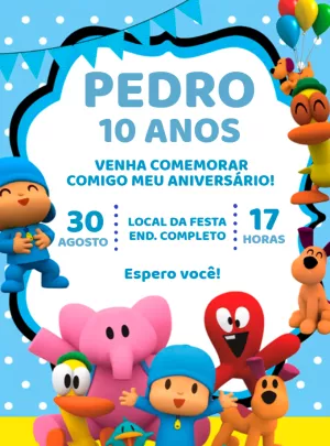 Convite de Aniversário Pocoyo Azul para Editar Online