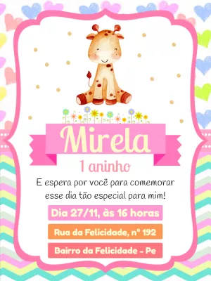 Convite Aniversário Girafinha Fofa para Editar Online