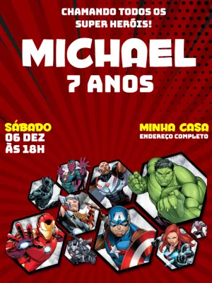 Convite de Aniversário Super Heróis Vingadores para Editar Online