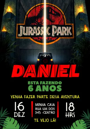 Convite de Aniversário Jurassic Park Editável com Dinossauros
