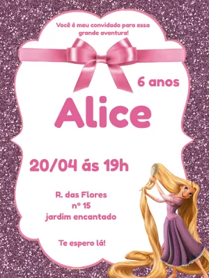 Convite Aniversário Enrolados com Rapunzel para Editar Online