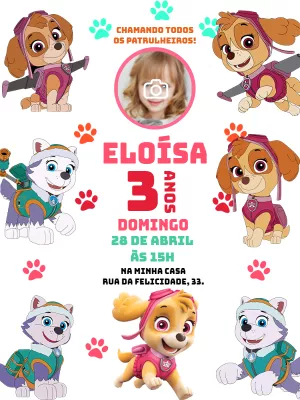 Invito di compleanno Paw Patrol – Statico – Pedro Henrique