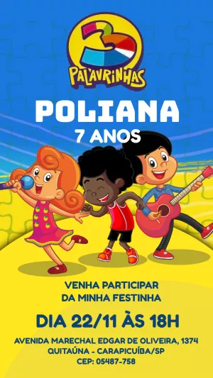 Convite de Aniversário 3 Palavrinhas para Editar Online