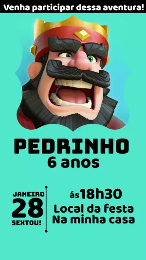 Convite de Aniversário Clash Royale com o Rei para Editar Online