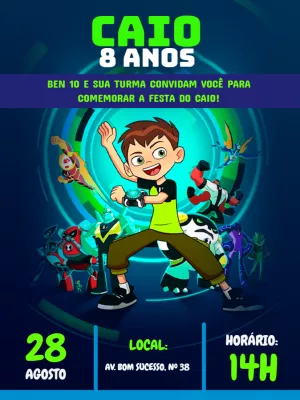 Convite de Aniversário Ben 10 para Editar Online