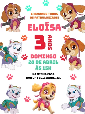 Invito di compleanno Paw Patrol – Statico – Pedro Henrique