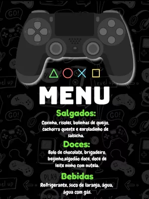 Cardápio de Aniversário Gamer com Controle para Editar Online