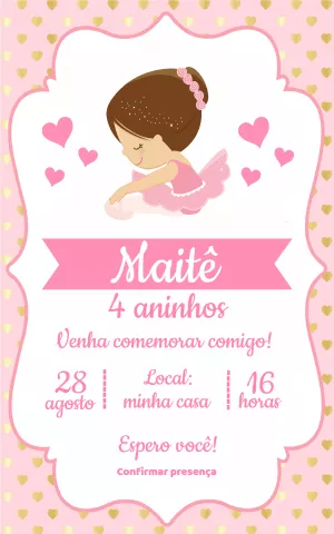 Convite de Aniversário Bailarina Delicada para Editar Online