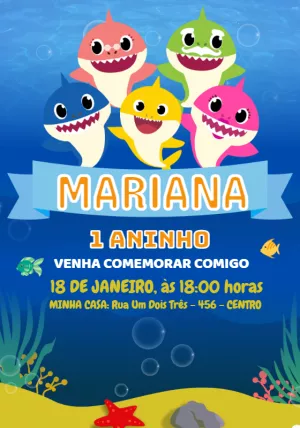 Convite de Aniversário Baby Shark para Editar Online