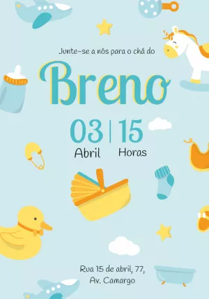 Convite Chá de Bebê Menino com Brinquedos para Editar Online