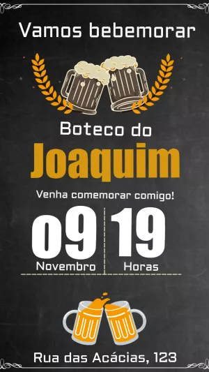 Convite de Aniversário Boteco com Cerveja para Editar Online