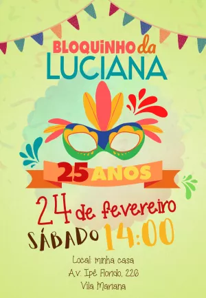Convite de Aniversário Bloquinho de Carnaval para Editar