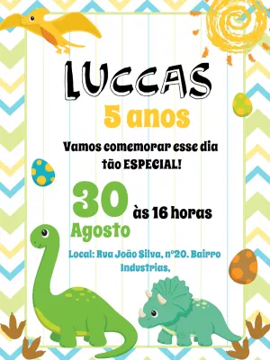 Convite Aniversário Dinossauro Baby para Editar Online