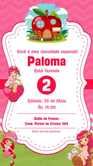 Convite de Aniversário Moranguinho para Editar Online