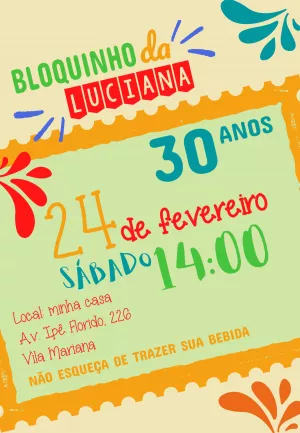 Convite Aniversário Bloquinho de Carnaval para Editar Online