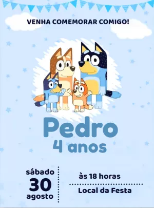 Convite de Aniversário Bluey e sua Turma para Editar Online