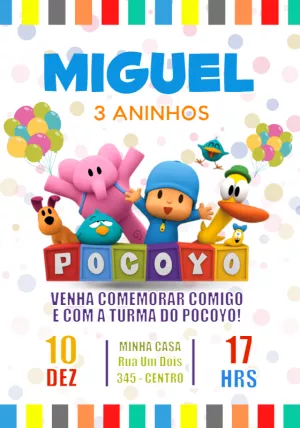 Convite de Aniversário Pocoyo com Personagens para Editar Online
