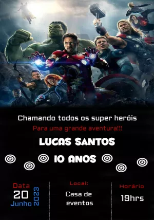 Convite de Aniversário Vingadores com Heróis para Editar Online