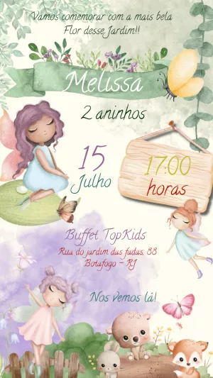 Convite Aniversário Jardim das Fadas Editável Online