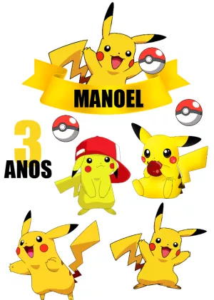 Topo de Bolo Pikachu Pokémon para Aniversário Editável Online