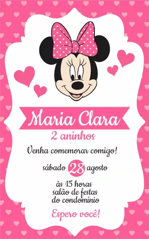 Convite de Aniversário Minnie Rosa para Editar Online