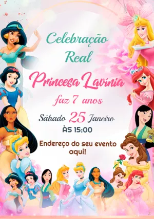 Invitación de cumpleaños Princesas – Estático – Artes da Babi