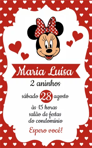 Convite de Aniversário Minnie Vermelha para Editar Online