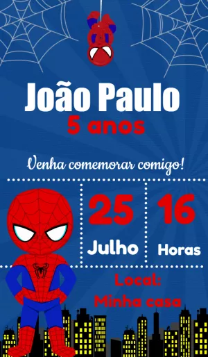 Convite de Aniversário Homem Aranha para Editar Online