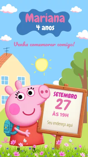 Convite de Aniversário Peppa Pig para Editar Online