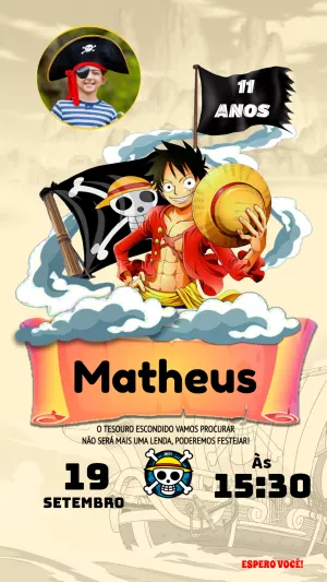 Convite Aniversário One Piece com Foto para Editar Online