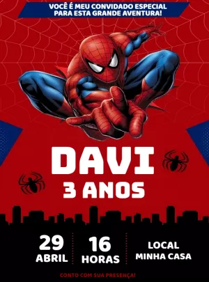Convite Aniversário Homem Aranha para Editar Online