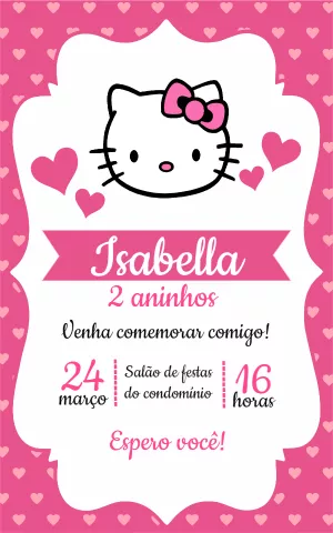 Convite de Aniversário Hello Kitty para Editar Online