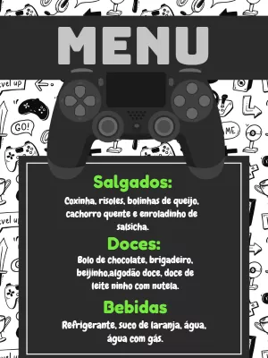 Menu de Aniversário Gamer para Editar Online