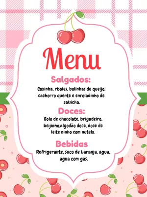 Menu de Aniversário Cerejinha para Editar Online