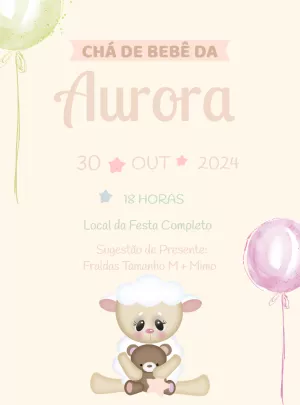 Convite Chá de Bebê Ovelhinha para Editar e Enviar Online